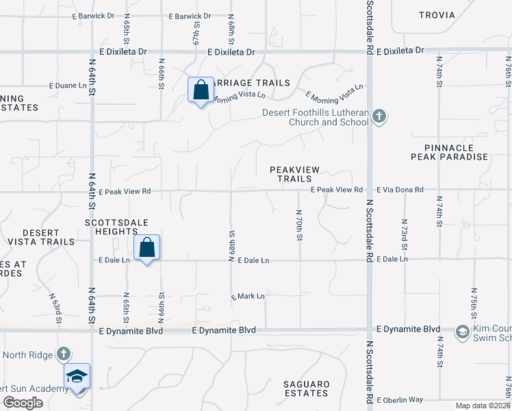 map of restaurants, bars, coffee shops, grocery stores, and more near 6835 East Peak View Road in Scottsdale