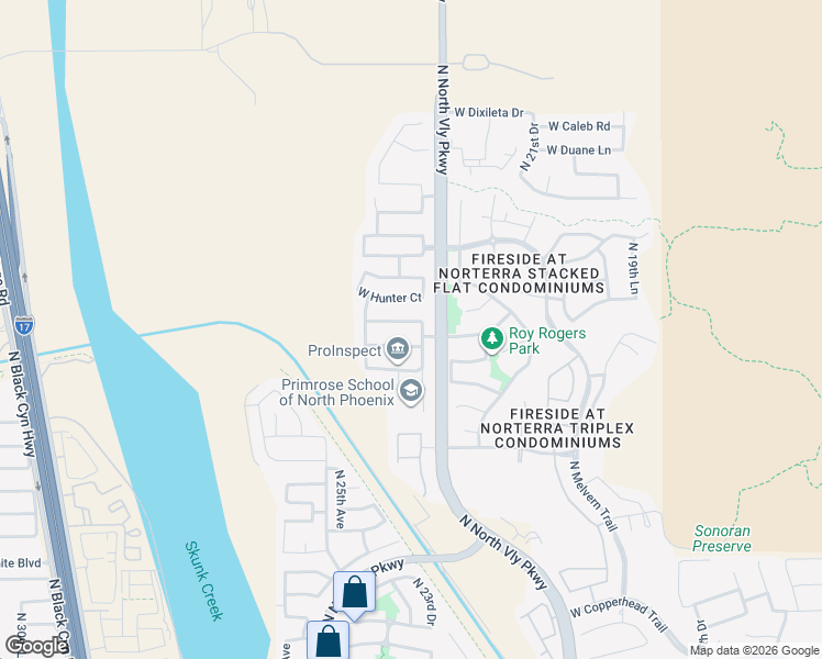 map of restaurants, bars, coffee shops, grocery stores, and more near 2331 Peak View Road in Phoenix