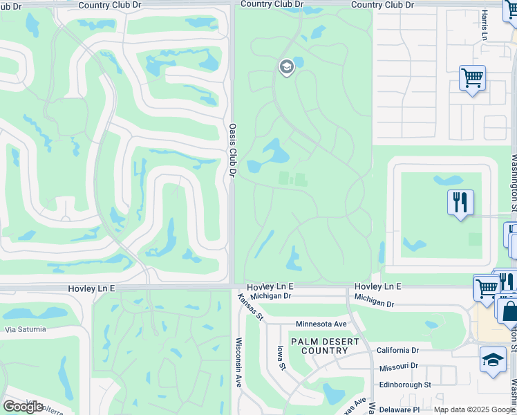 map of restaurants, bars, coffee shops, grocery stores, and more near 41500 Kansas Street in Palm Desert