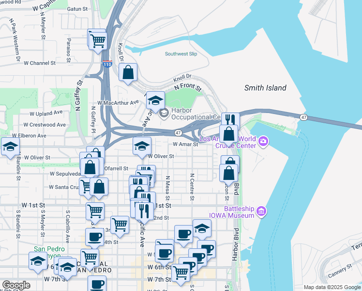map of restaurants, bars, coffee shops, grocery stores, and more near 320 West Oliver Street in Los Angeles