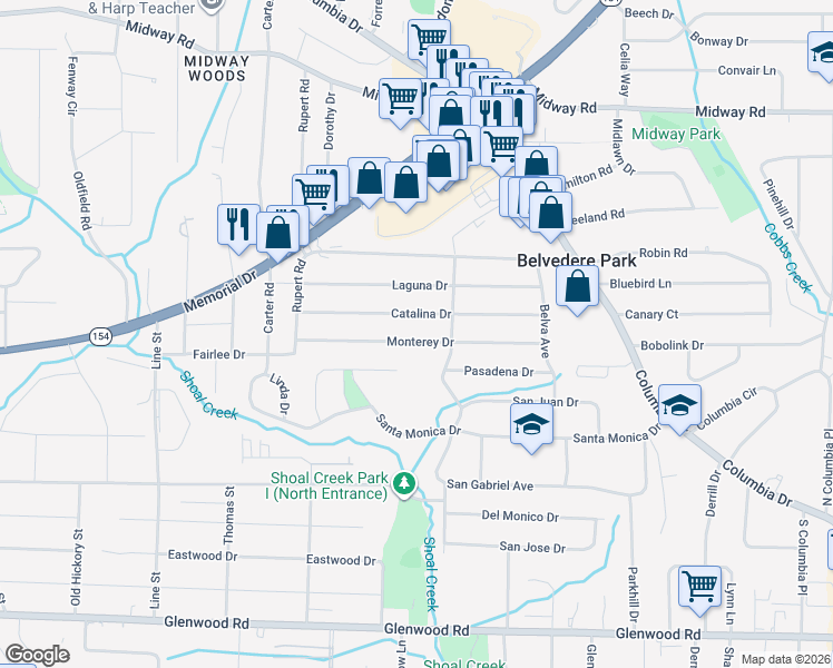 map of restaurants, bars, coffee shops, grocery stores, and more near 2937 Monterey Drive in Decatur