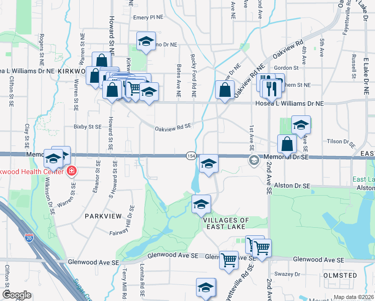 map of restaurants, bars, coffee shops, grocery stores, and more near 2170 Memorial Drive Southeast in Atlanta