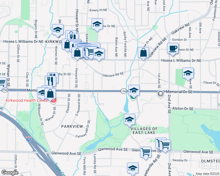 map of restaurants, bars, coffee shops, grocery stores, and more near 2118 Memorial Drive Southeast in Atlanta
