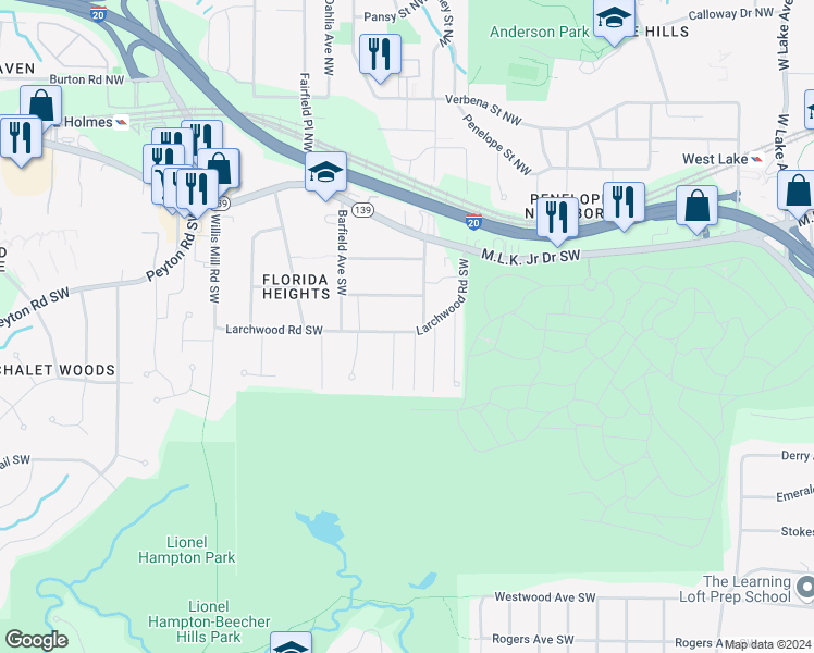 map of restaurants, bars, coffee shops, grocery stores, and more near 321 Brooks Avenue Southwest in Atlanta