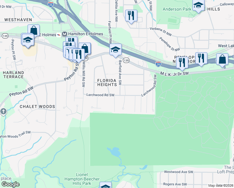 map of restaurants, bars, coffee shops, grocery stores, and more near 328 Addington Street Southwest in Atlanta