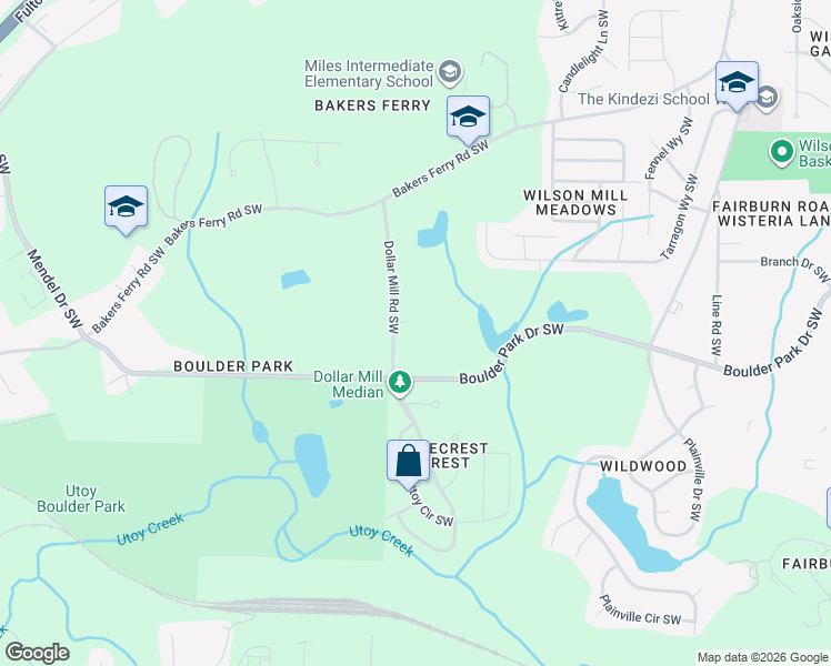 map of restaurants, bars, coffee shops, grocery stores, and more near 274 Dollar Mill Road Southwest in Atlanta