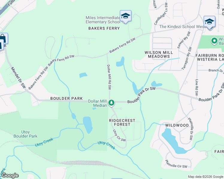 map of restaurants, bars, coffee shops, grocery stores, and more near 275 Dollar Mill Road Southwest in Atlanta