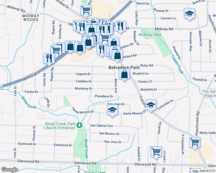 map of restaurants, bars, coffee shops, grocery stores, and more near 3018 Monterey Drive in Decatur