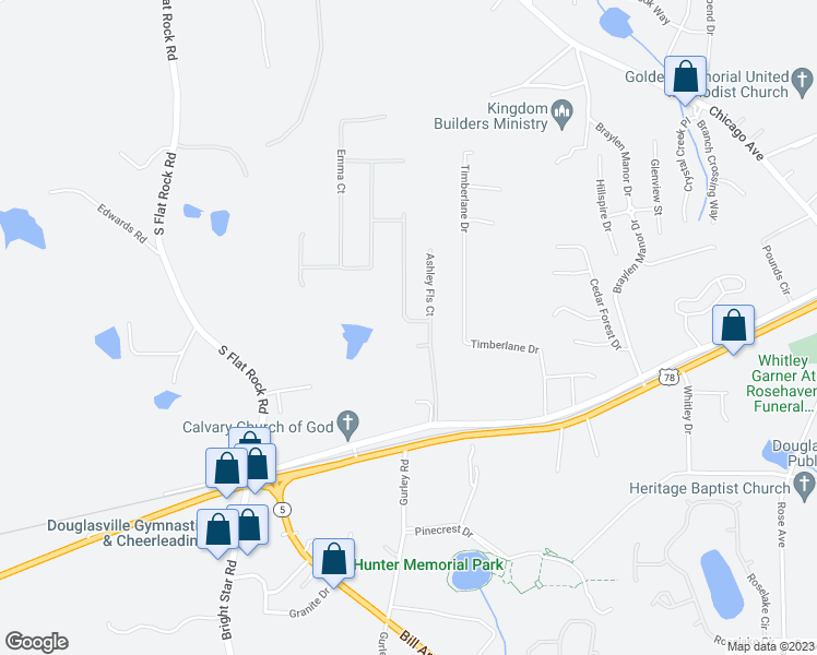 map of restaurants, bars, coffee shops, grocery stores, and more near 7226 Deering in Douglasville