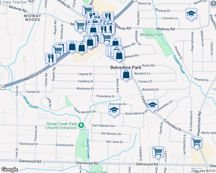 map of restaurants, bars, coffee shops, grocery stores, and more near 3005 Monterey Drive in Decatur