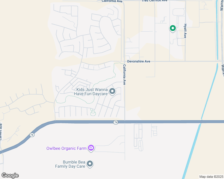 map of restaurants, bars, coffee shops, grocery stores, and more near 219 La Amistad Way in Hemet