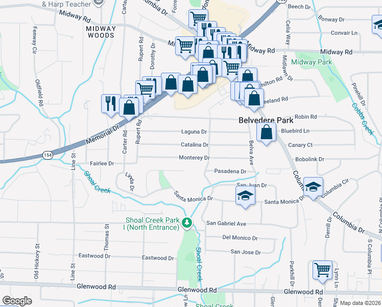 map of restaurants, bars, coffee shops, grocery stores, and more near 2937 Monterey Drive in Decatur