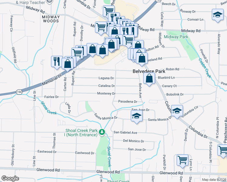 map of restaurants, bars, coffee shops, grocery stores, and more near 2956 Monterey Drive in Decatur