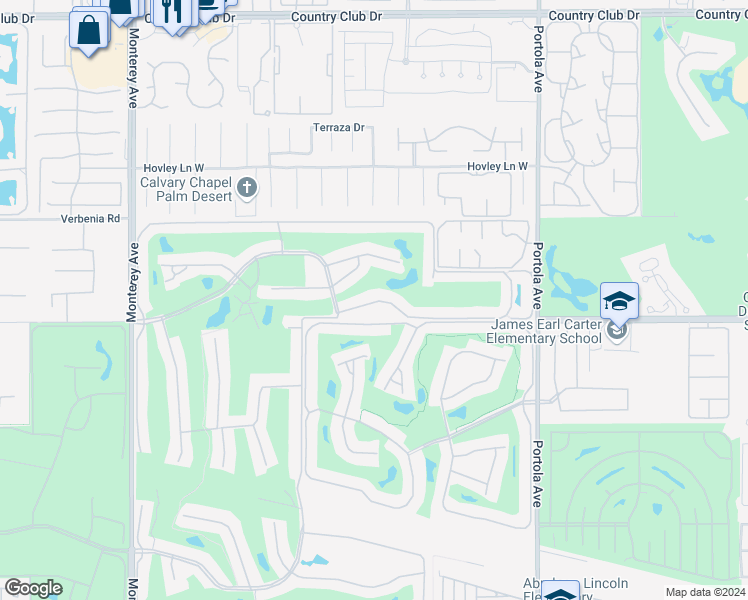 map of restaurants, bars, coffee shops, grocery stores, and more near 332 South Sierra Madre in Palm Desert