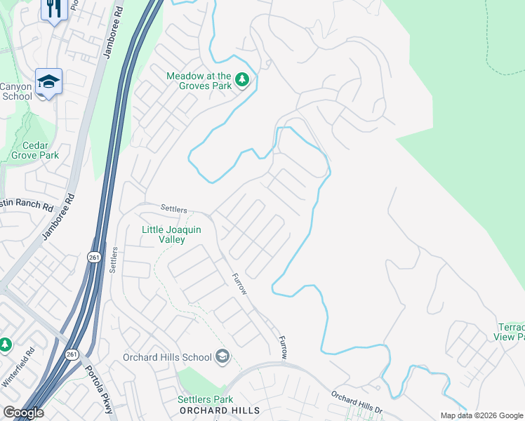 map of restaurants, bars, coffee shops, grocery stores, and more near 100 Jayhawk in Irvine