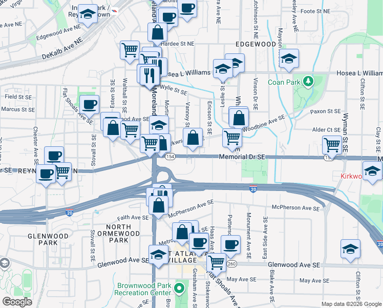 map of restaurants, bars, coffee shops, grocery stores, and more near 1275 Dahlgren Lane in Atlanta