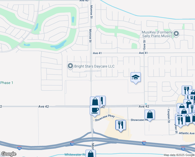 map of restaurants, bars, coffee shops, grocery stores, and more near 82059 Highland Drive in Indio