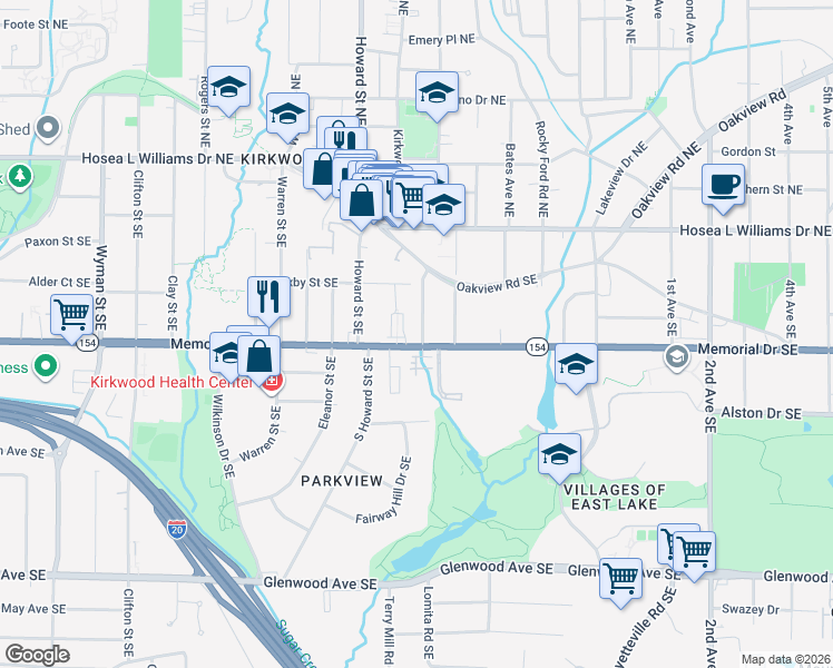 map of restaurants, bars, coffee shops, grocery stores, and more near 193 Palatka Street Southeast in Atlanta