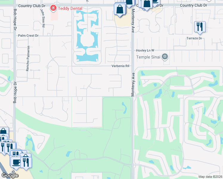 map of restaurants, bars, coffee shops, grocery stores, and more near 2 Diamond Court in Rancho Mirage