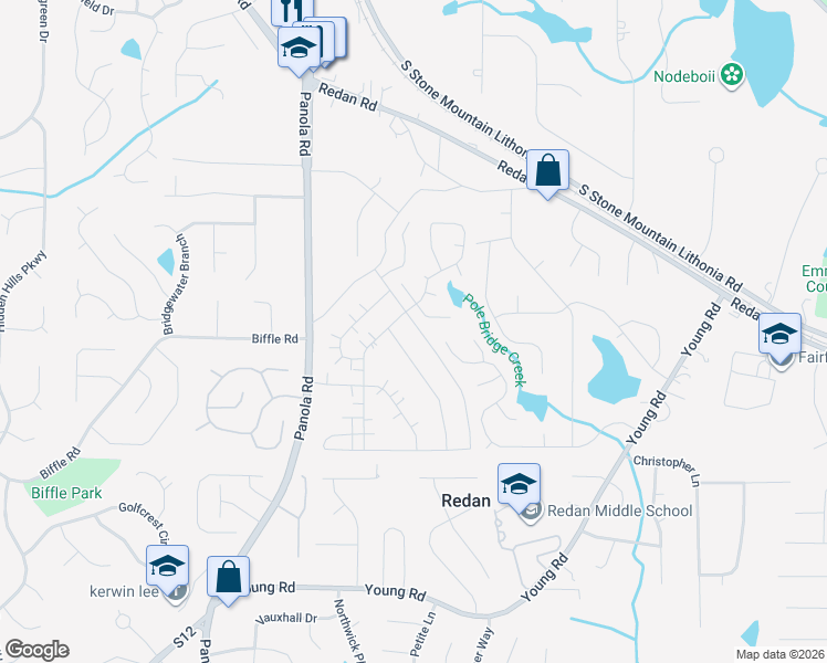 map of restaurants, bars, coffee shops, grocery stores, and more near 1499 Dillard Road in Stone Mountain