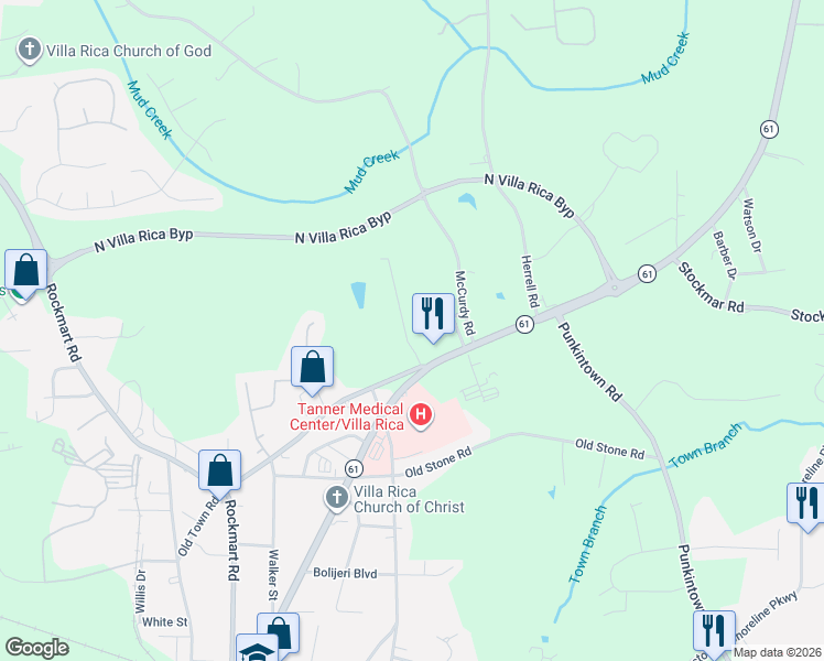 map of restaurants, bars, coffee shops, grocery stores, and more near 836 Dallas Highway in Villa Rica
