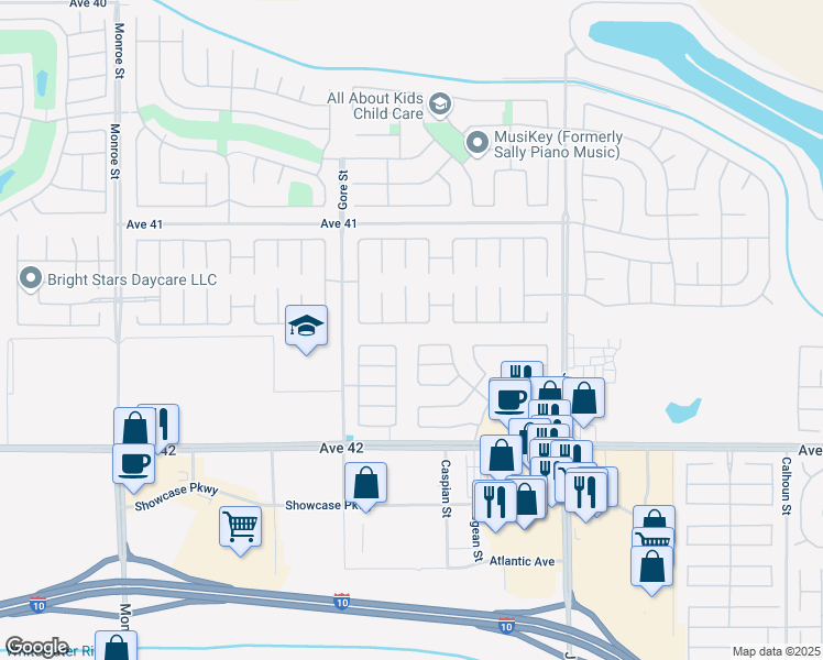 map of restaurants, bars, coffee shops, grocery stores, and more near 82655 Concord Drive in Indio