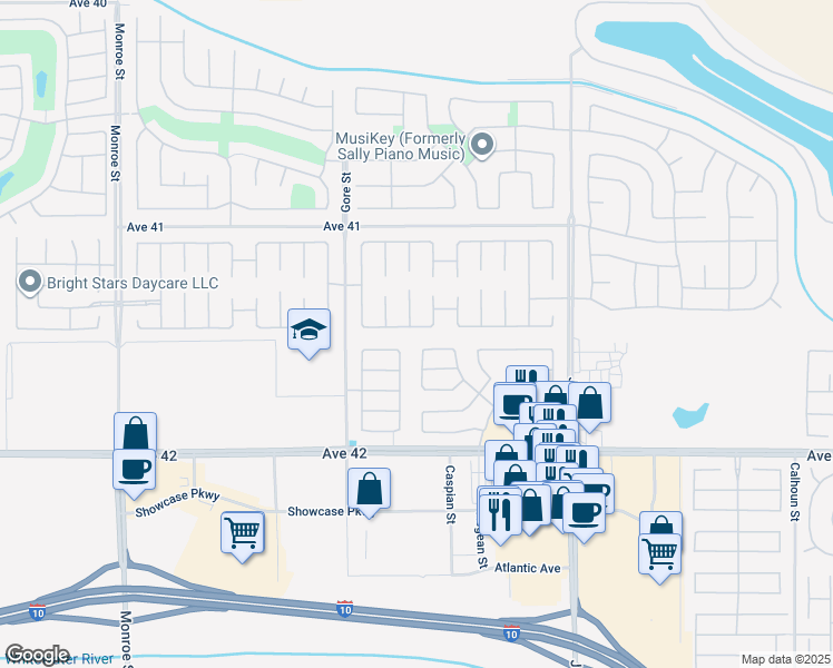 map of restaurants, bars, coffee shops, grocery stores, and more near 41401 Edwards Court in Indio