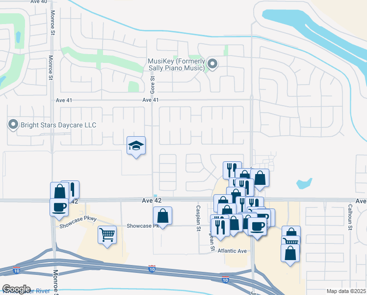 map of restaurants, bars, coffee shops, grocery stores, and more near 82655 Concord Drive in Indio