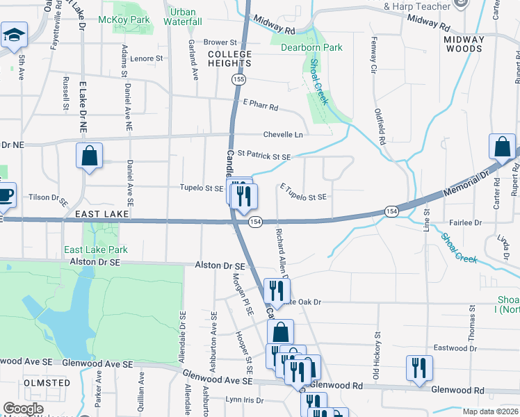 map of restaurants, bars, coffee shops, grocery stores, and more near 2940 Memorial Drive Southeast in Atlanta