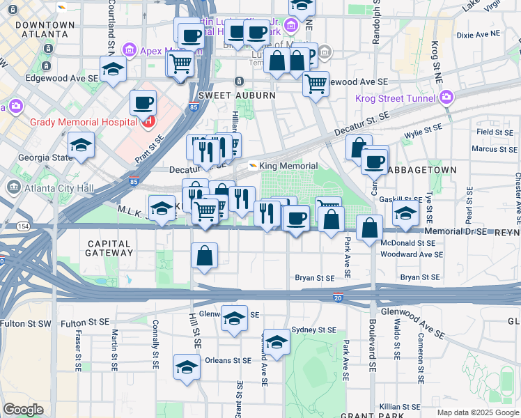 map of restaurants, bars, coffee shops, grocery stores, and more near in Atlanta