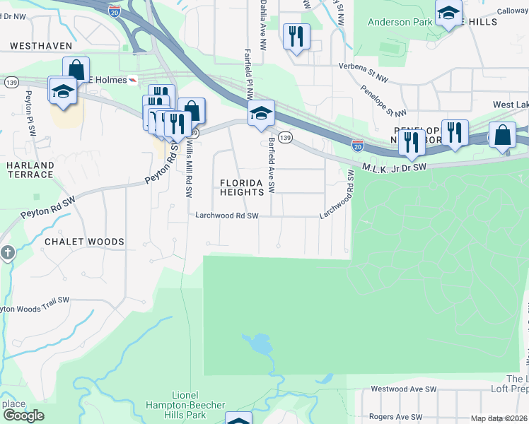 map of restaurants, bars, coffee shops, grocery stores, and more near 267 Barfield Avenue Southwest in Atlanta