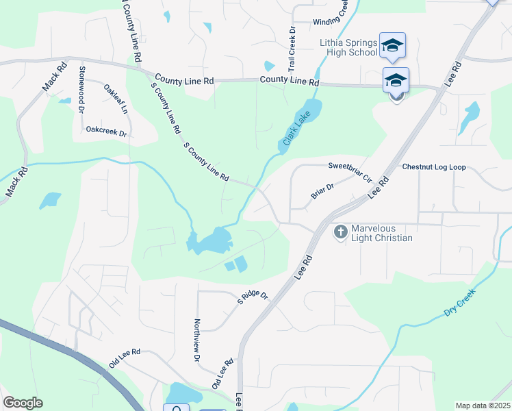 map of restaurants, bars, coffee shops, grocery stores, and more near 2089 South County Line Road in Lithia Springs