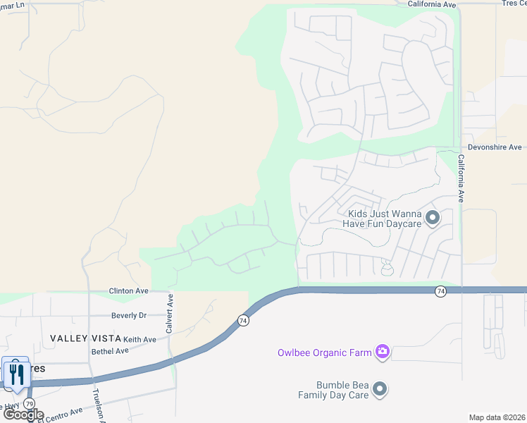 map of restaurants, bars, coffee shops, grocery stores, and more near 211 Furyk Way in Hemet