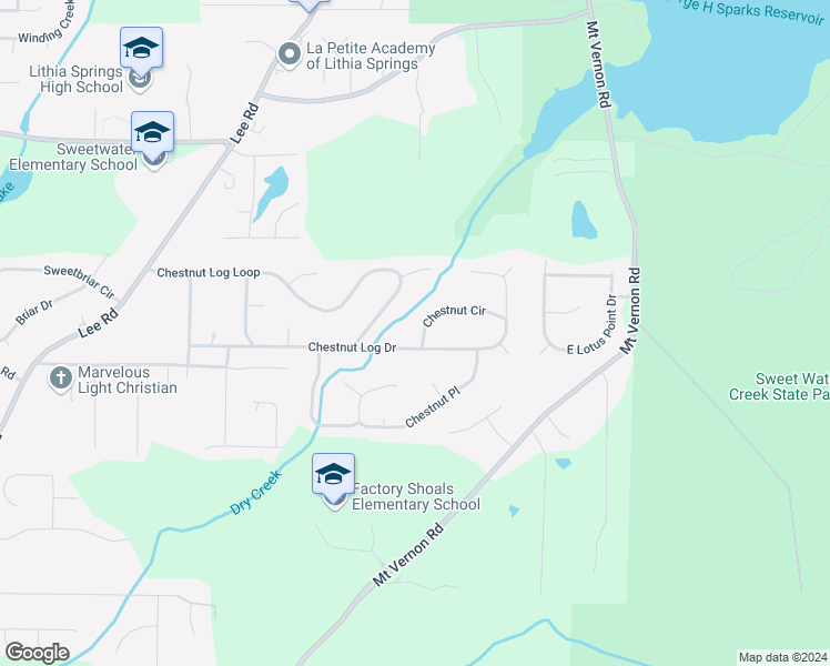 map of restaurants, bars, coffee shops, grocery stores, and more near 2200 Chestnut Circle in Lithia Springs