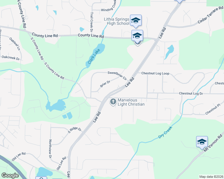 map of restaurants, bars, coffee shops, grocery stores, and more near 8513 Lee Road in Lithia Springs