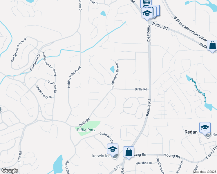 map of restaurants, bars, coffee shops, grocery stores, and more near 1536 Winfield Glen in Stone Mountain