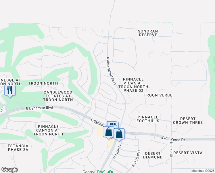 map of restaurants, bars, coffee shops, grocery stores, and more near 10909 East Southwind Lane in Scottsdale