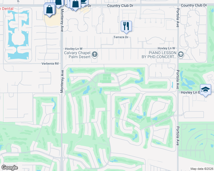 map of restaurants, bars, coffee shops, grocery stores, and more near 271 Cordoba Way in Palm Desert