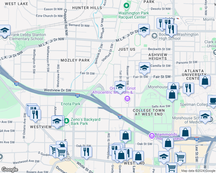 map of restaurants, bars, coffee shops, grocery stores, and more near 248 Napoleon Drive Southwest in Atlanta