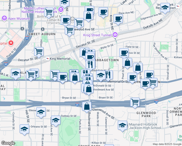 map of restaurants, bars, coffee shops, grocery stores, and more near in Atlanta