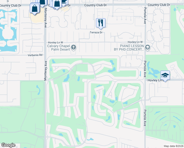 map of restaurants, bars, coffee shops, grocery stores, and more near 288 Cordoba Way in Palm Desert