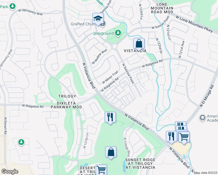 map of restaurants, bars, coffee shops, grocery stores, and more near 12611 West Miner Trail in Peoria