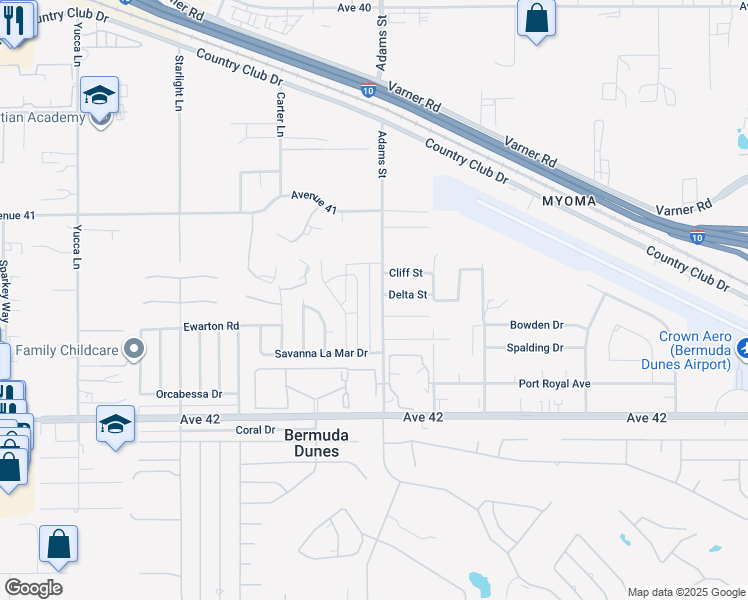 map of restaurants, bars, coffee shops, grocery stores, and more near 7901 Cliff Street in Bermuda Dunes