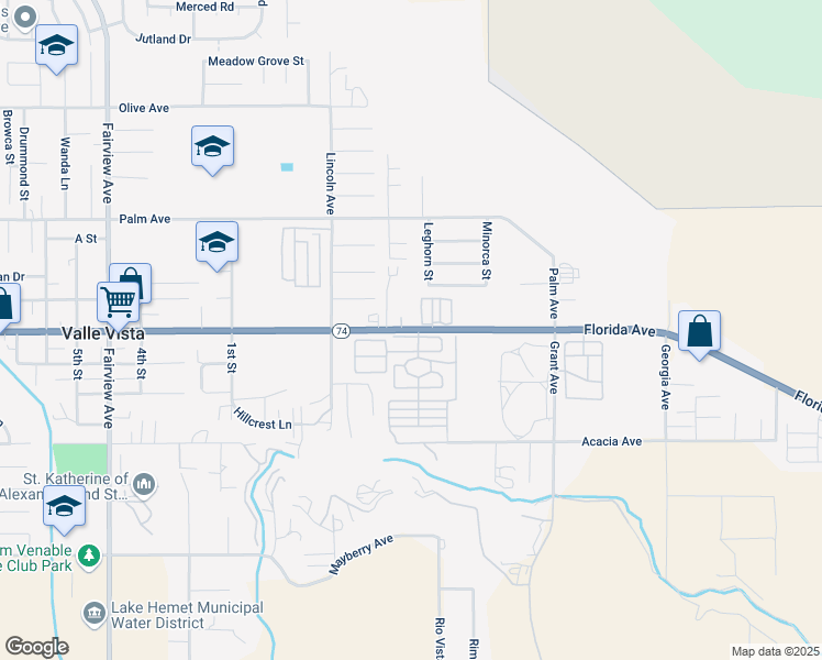 map of restaurants, bars, coffee shops, grocery stores, and more near 44682 California 74 in Hemet