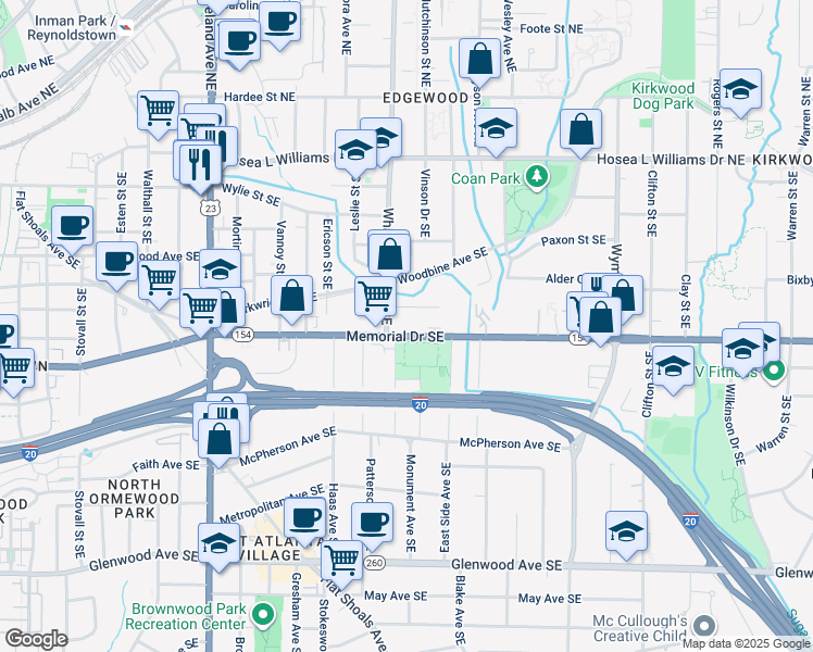 map of restaurants, bars, coffee shops, grocery stores, and more near 154 Whitefoord Avenue Southeast in Atlanta