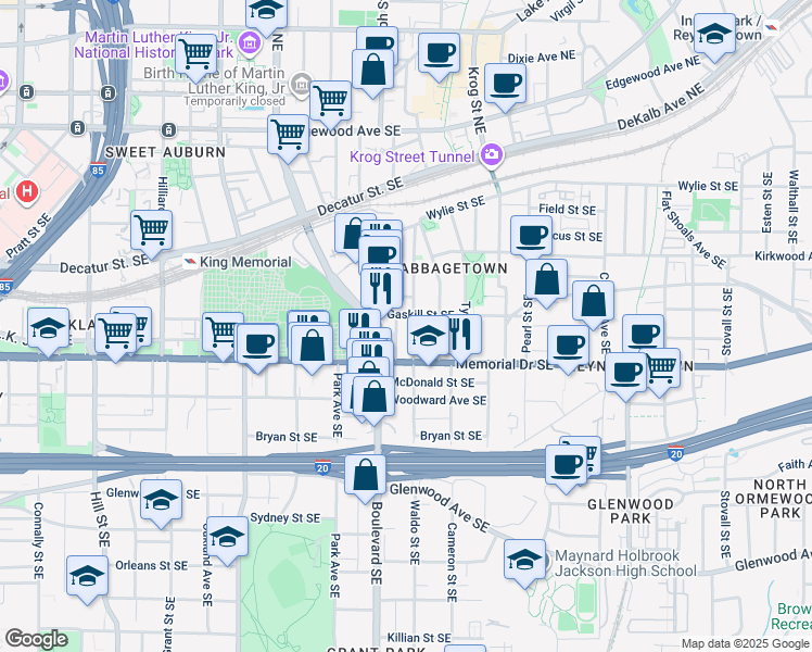 map of restaurants, bars, coffee shops, grocery stores, and more near in Atlanta