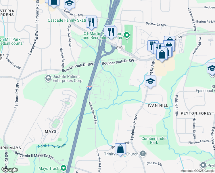 map of restaurants, bars, coffee shops, grocery stores, and more near in Atlanta