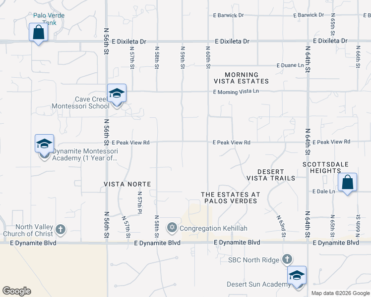 map of restaurants, bars, coffee shops, grocery stores, and more near 5908 East Peak View Road in Cave Creek