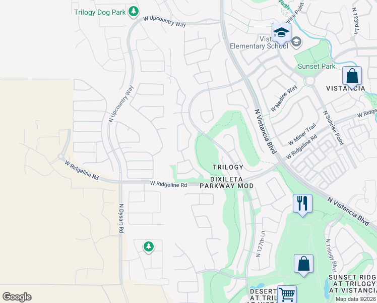 map of restaurants, bars, coffee shops, grocery stores, and more near 13035 West Evergreen Terrace in Peoria