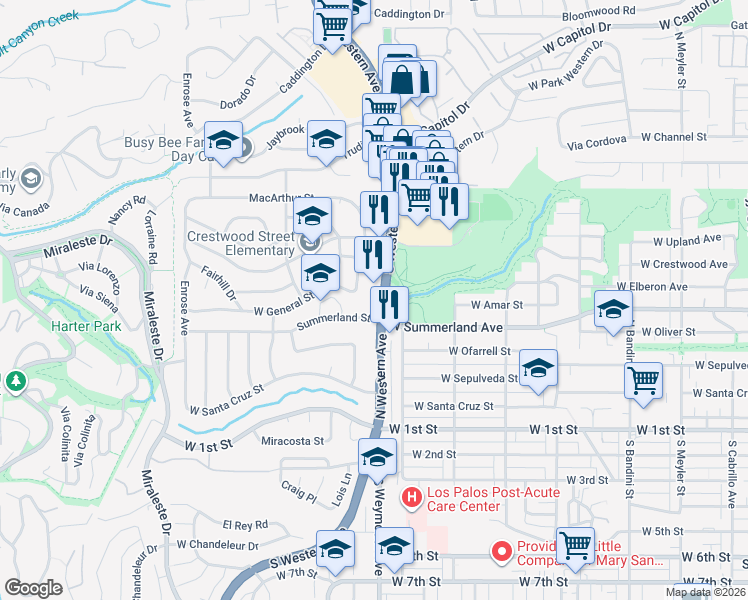 map of restaurants, bars, coffee shops, grocery stores, and more near 29619 South Western Avenue in Rancho Palos Verdes